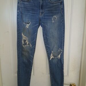 American Eagle Outfitters Ripped Blue Skinny Jeans Super Stretch